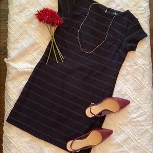Navy Blue Banana Republic Gold Striped Dress